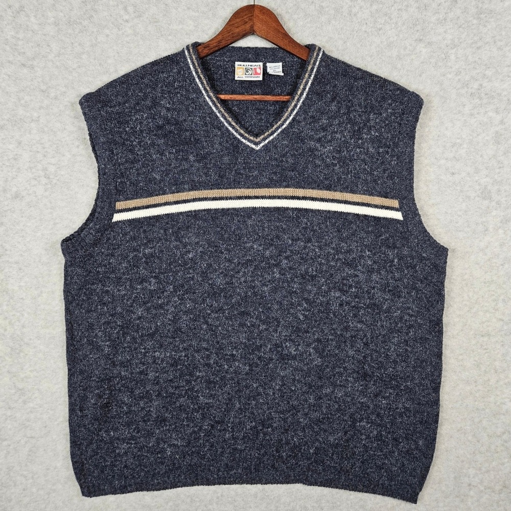 Vintage Bullhead (Men's XL) Sweater Vest Blue Striped V-Neck Sleeveless Pullover